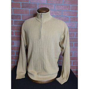 T. Harris London Mens Vintage Tan Ribbed Knit Half-Zip Sweater M Grandpa